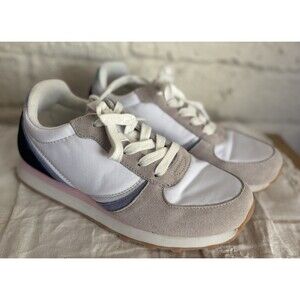 J Crew City Sneakers Size 6.5 White Blue Pink Trainers Women’s Sneakers